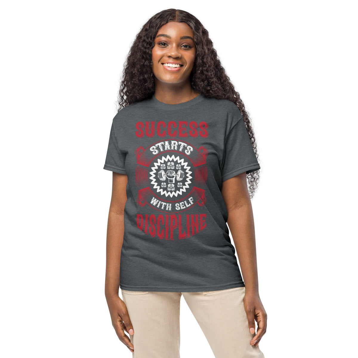 Success Self Discipline Graphic Tee in heather — front view