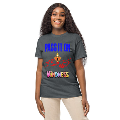 Pass It On positive message graphic t-shirt in dark heather