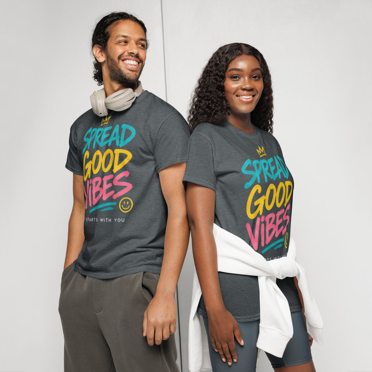 Good Vibes Graphic Tee in heather — front view