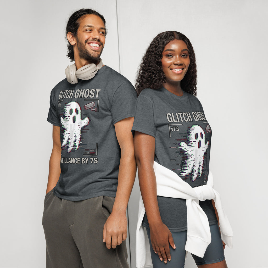 Glitch Ghost Graphic Tee in heather — front view