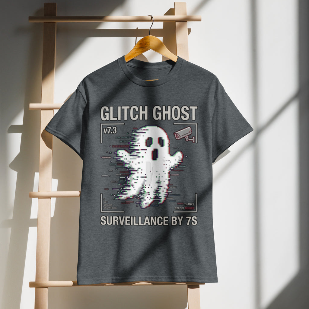 Glitch Ghost Graphic Tee in heather — front view