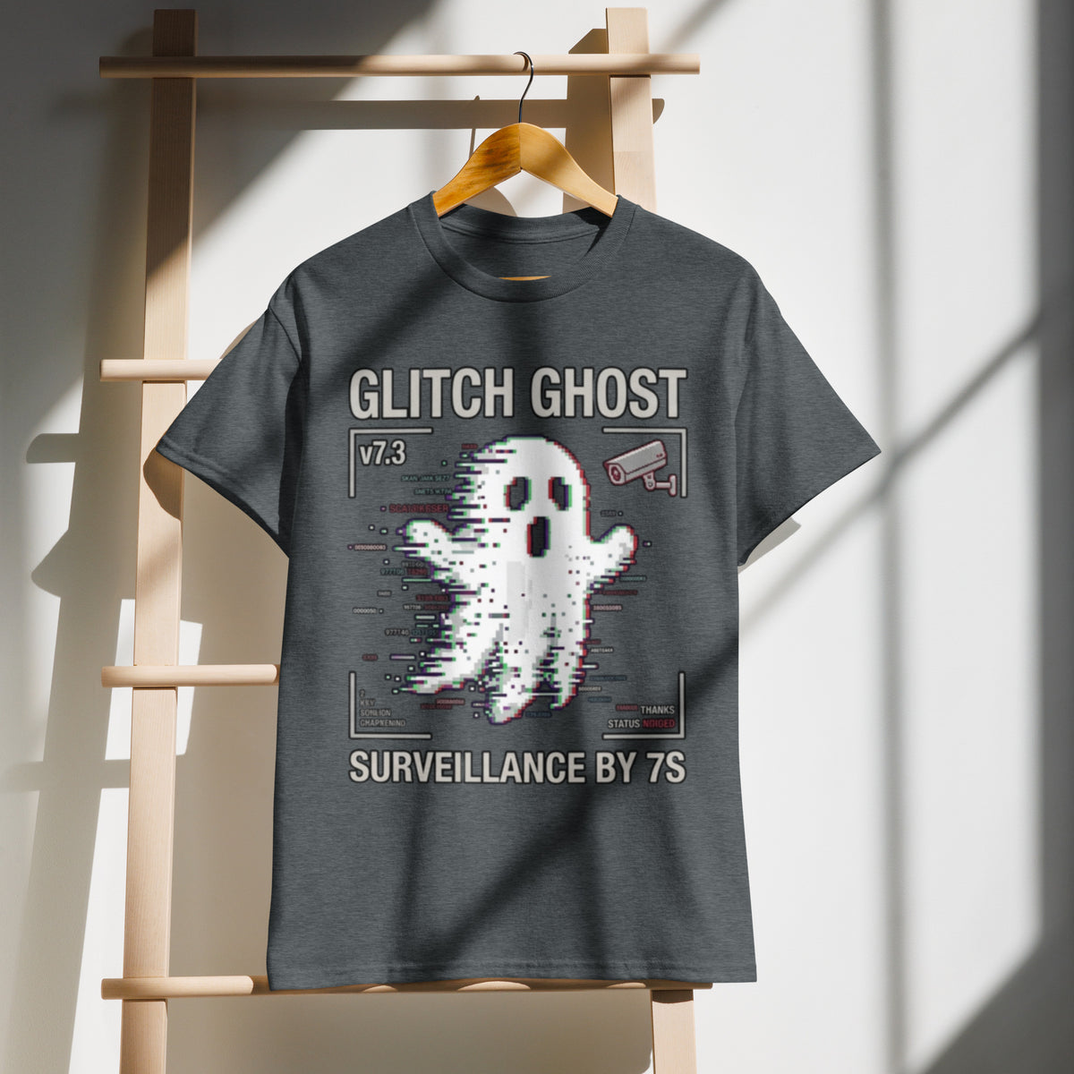 Glitch Ghost Graphic Tee in heather — front view