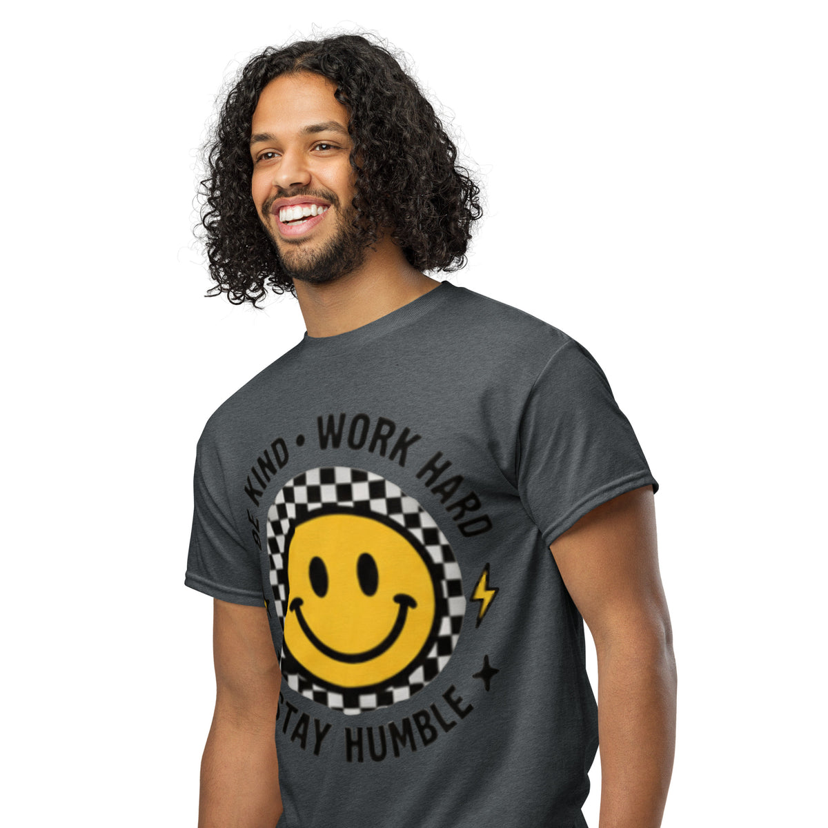 Be Kind positive message graphic t-shirt in dark heather