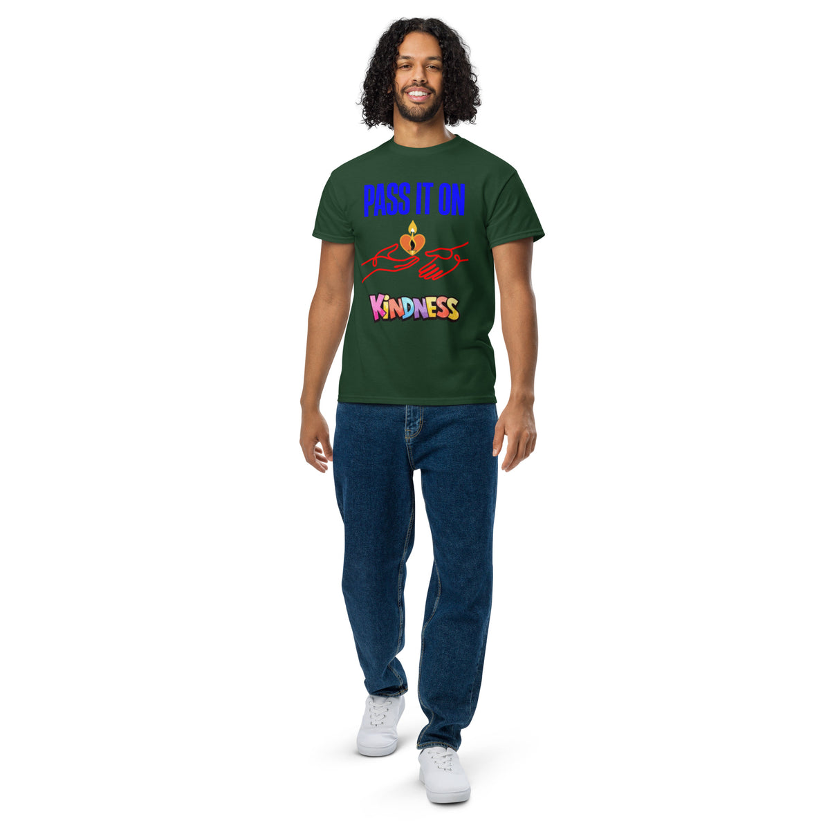 Pass It On positive message graphic t-shirt in forest green