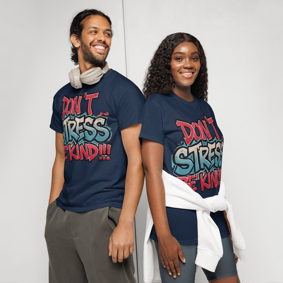 Don't Stress graphic t-shirt in navy