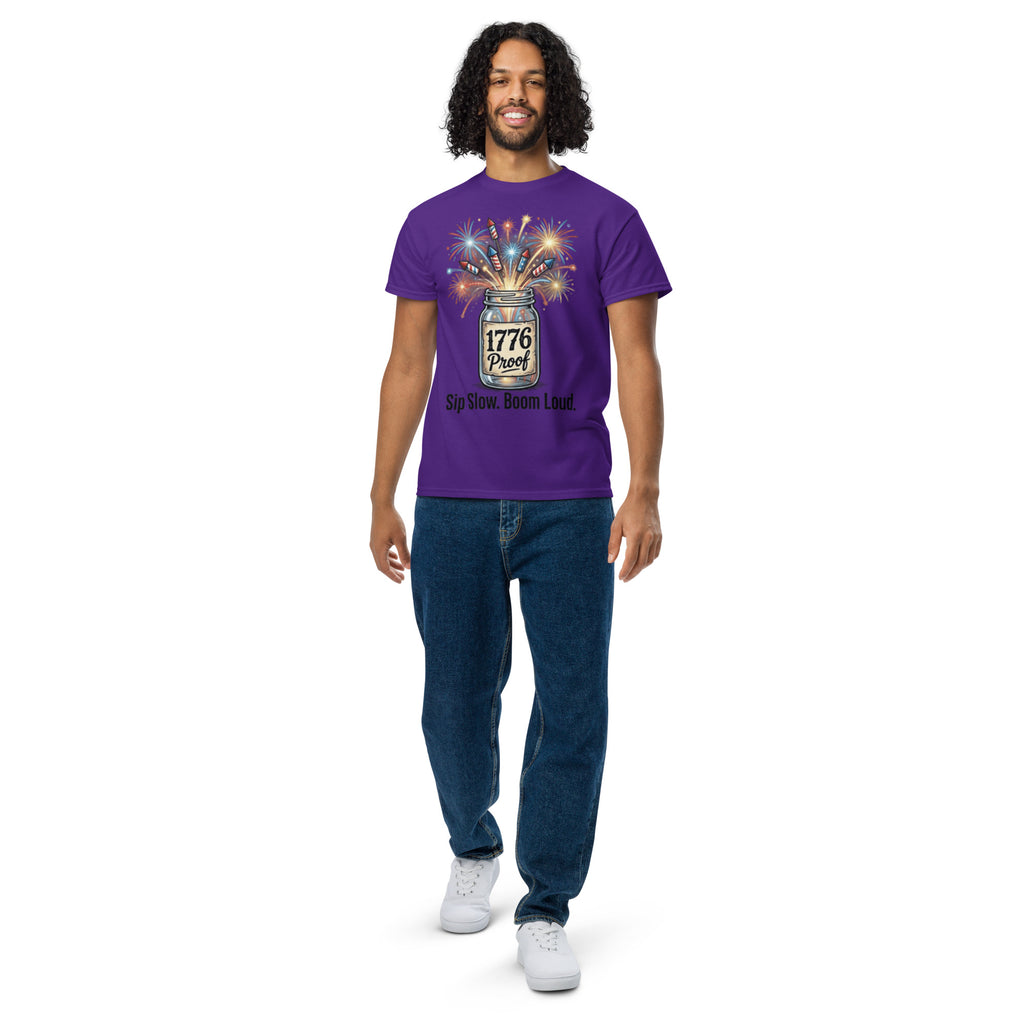 1776 Proof patriotic t-shirt in purple, front view