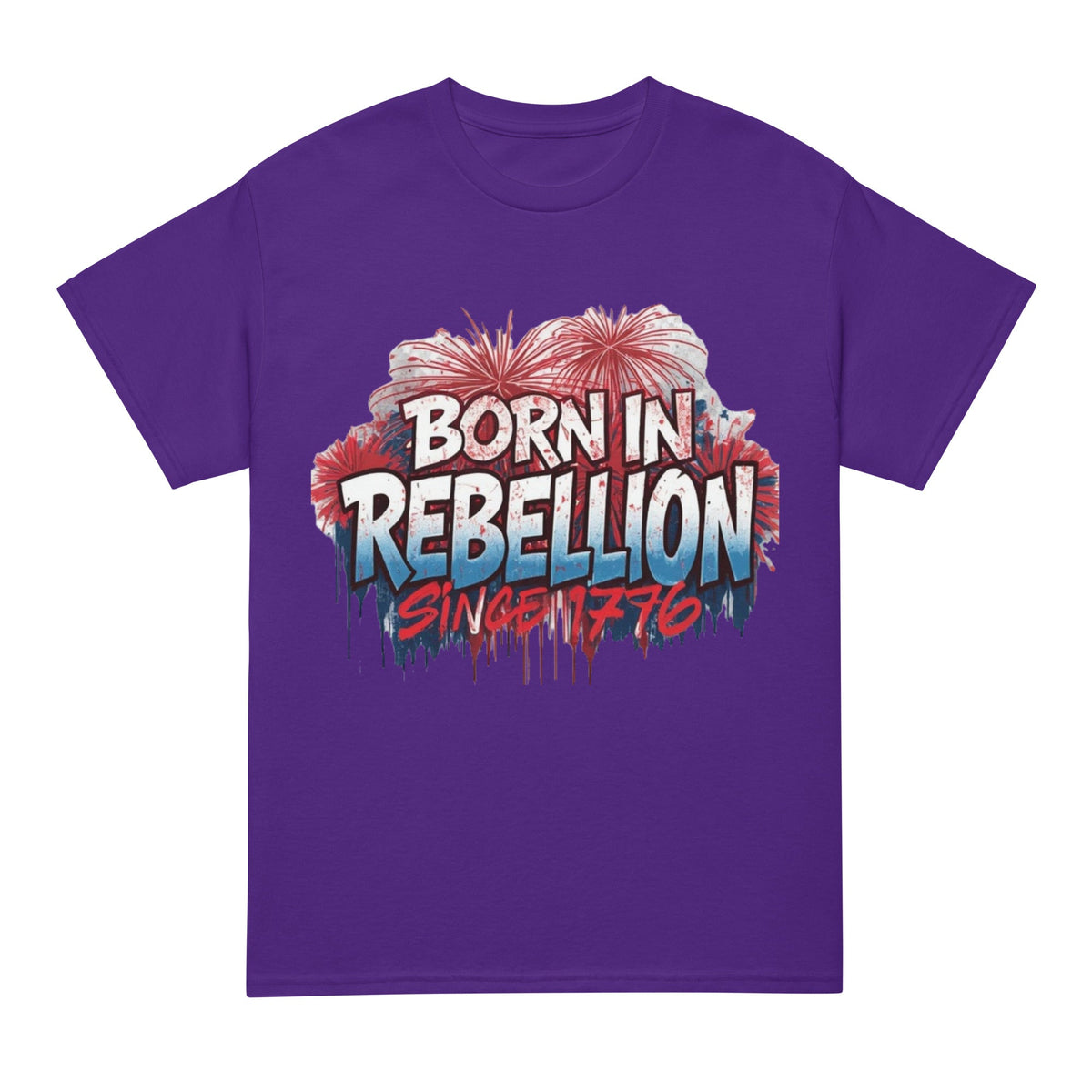 Born in Rebellion T-Shirt graphic tee in purple — front view