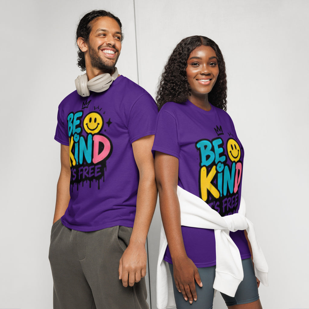 Be Kind It's Free positive message graphic t-shirt in purple