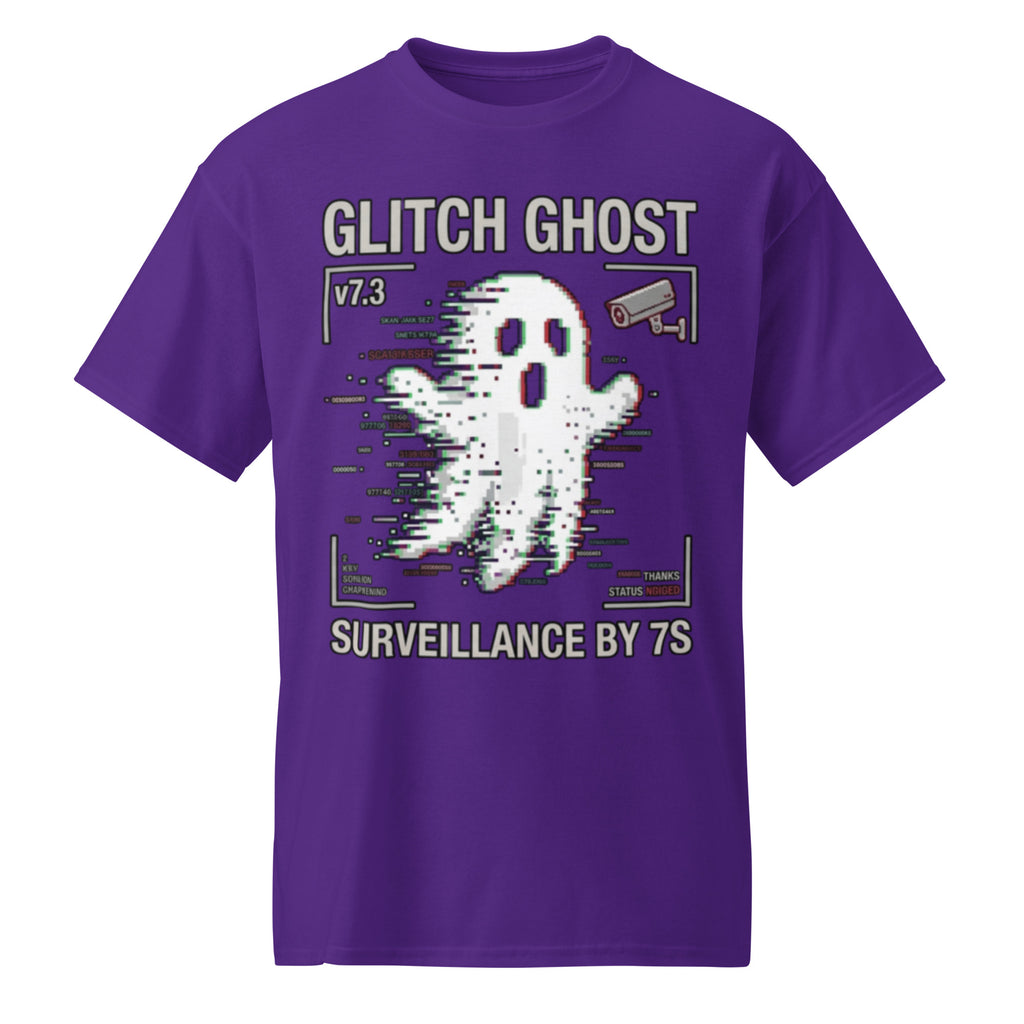 Glitch Ghost Graphic Tee in purple — front view