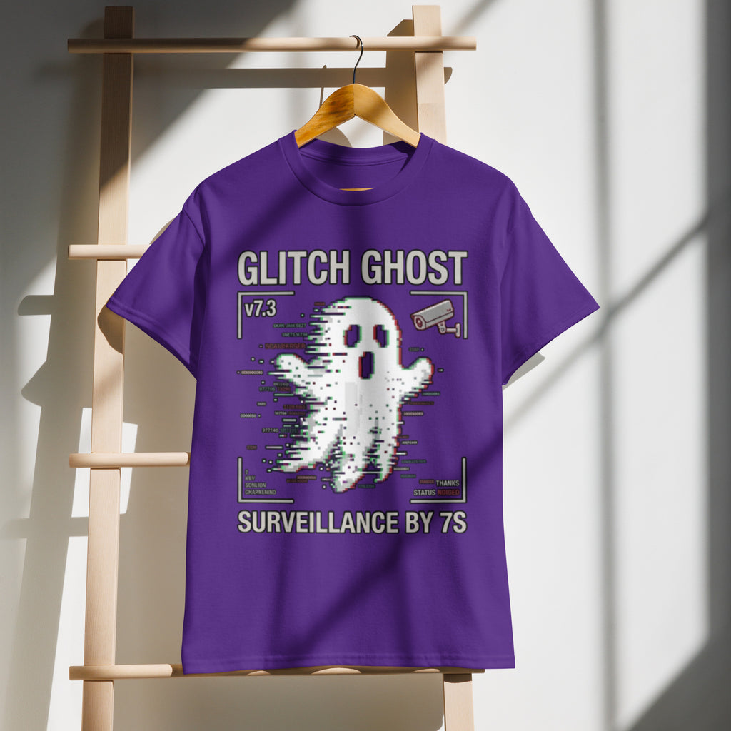 Glitch Ghost Graphic Tee in purple — front view