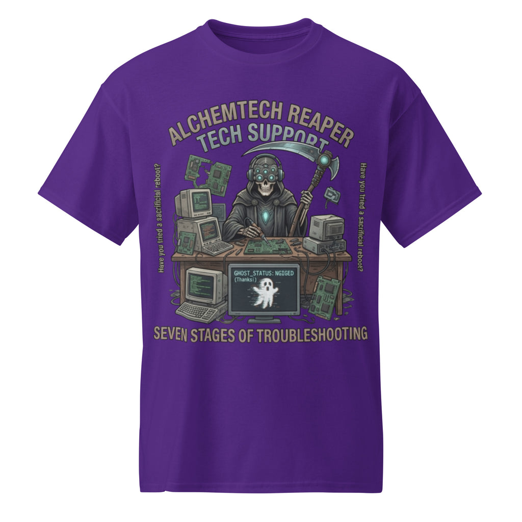 Reaper Tech Support Graphic Tee in purple — front view