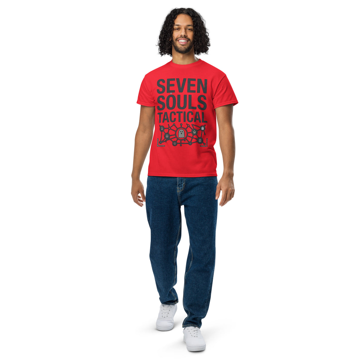 Seven Souls Tactical Graphic Tee in red — front view