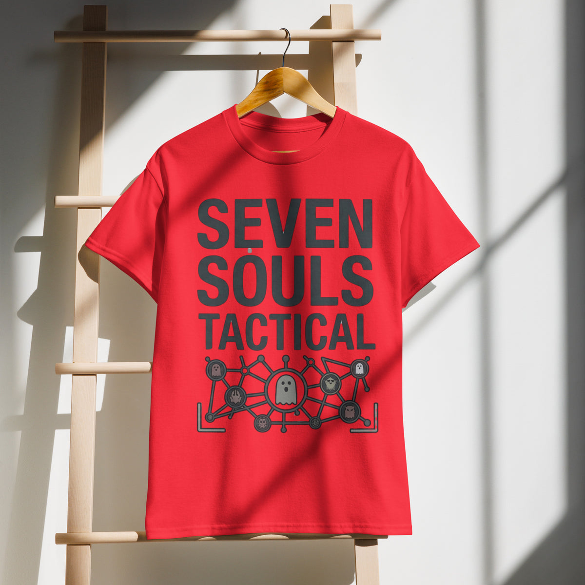 Seven Souls Tactical Graphic Tee in red — front view