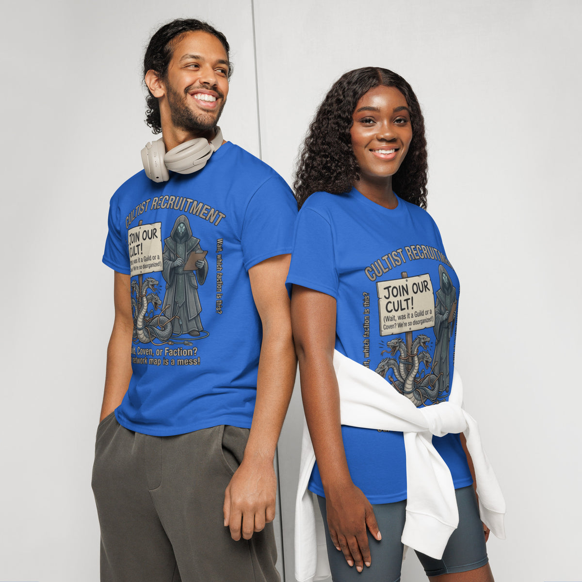 Cultist Recruitment Graphic Tee in royal — front view