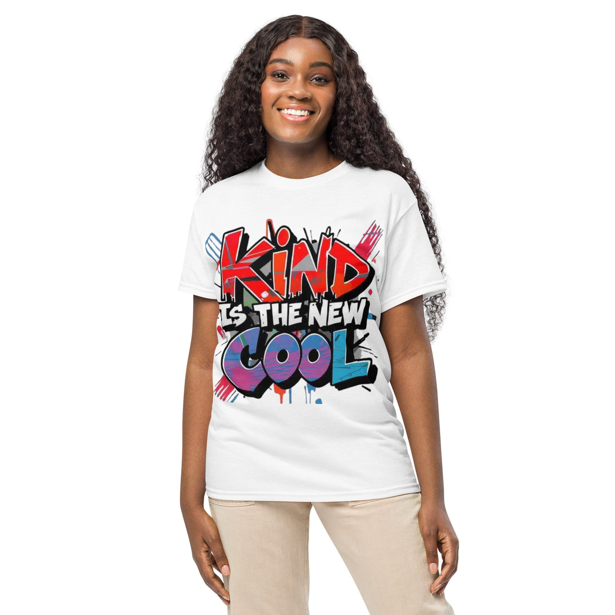 Kind is The New Cool positive message graphic t-shirt in white