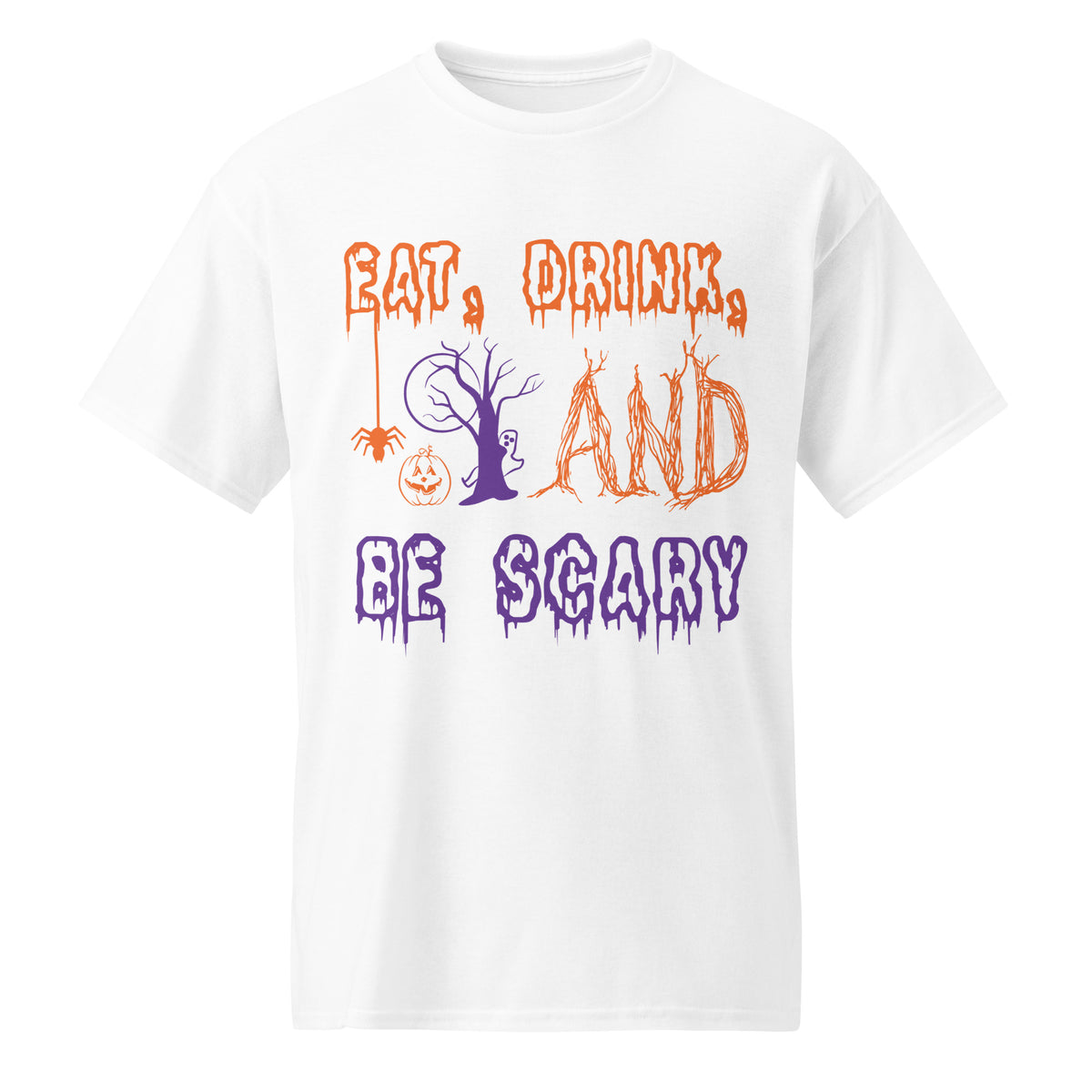 Eat, Drink, And Be Scary Graphic Tee in white — front view