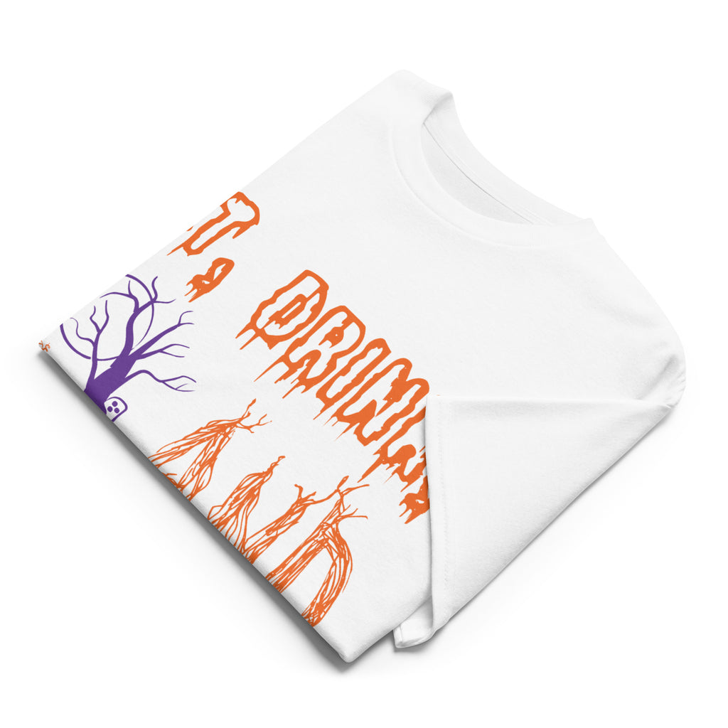 Eat, Drink, And Be Scary Graphic Tee in white — front view