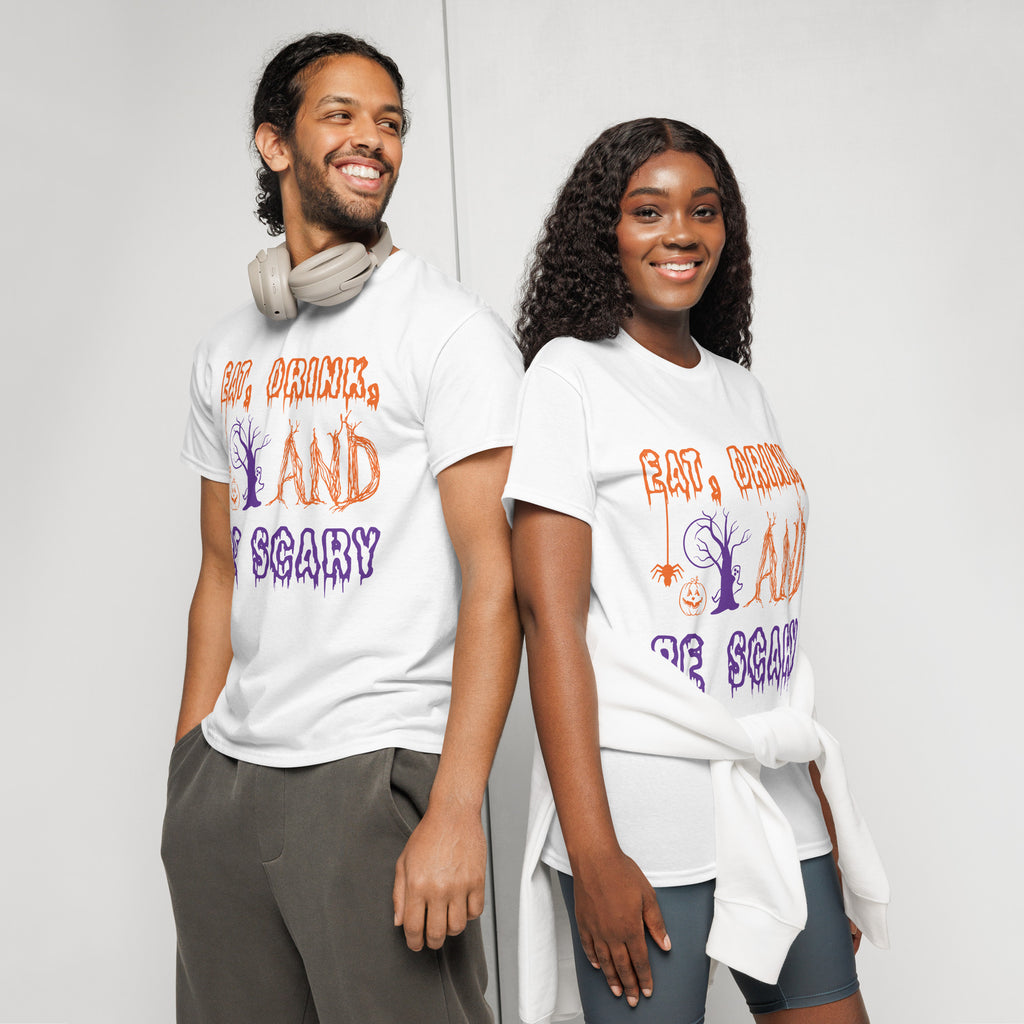 Eat, Drink, And Be Scary Graphic Tee in white — front view