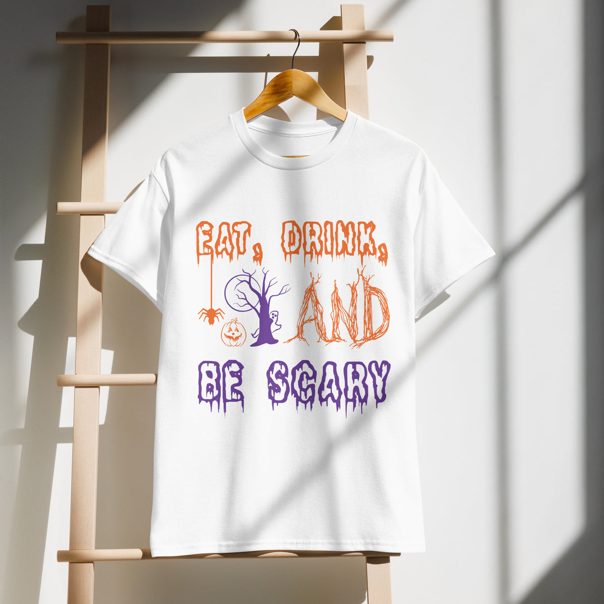Eat, Drink, And Be Scary Graphic Tee in white — front view