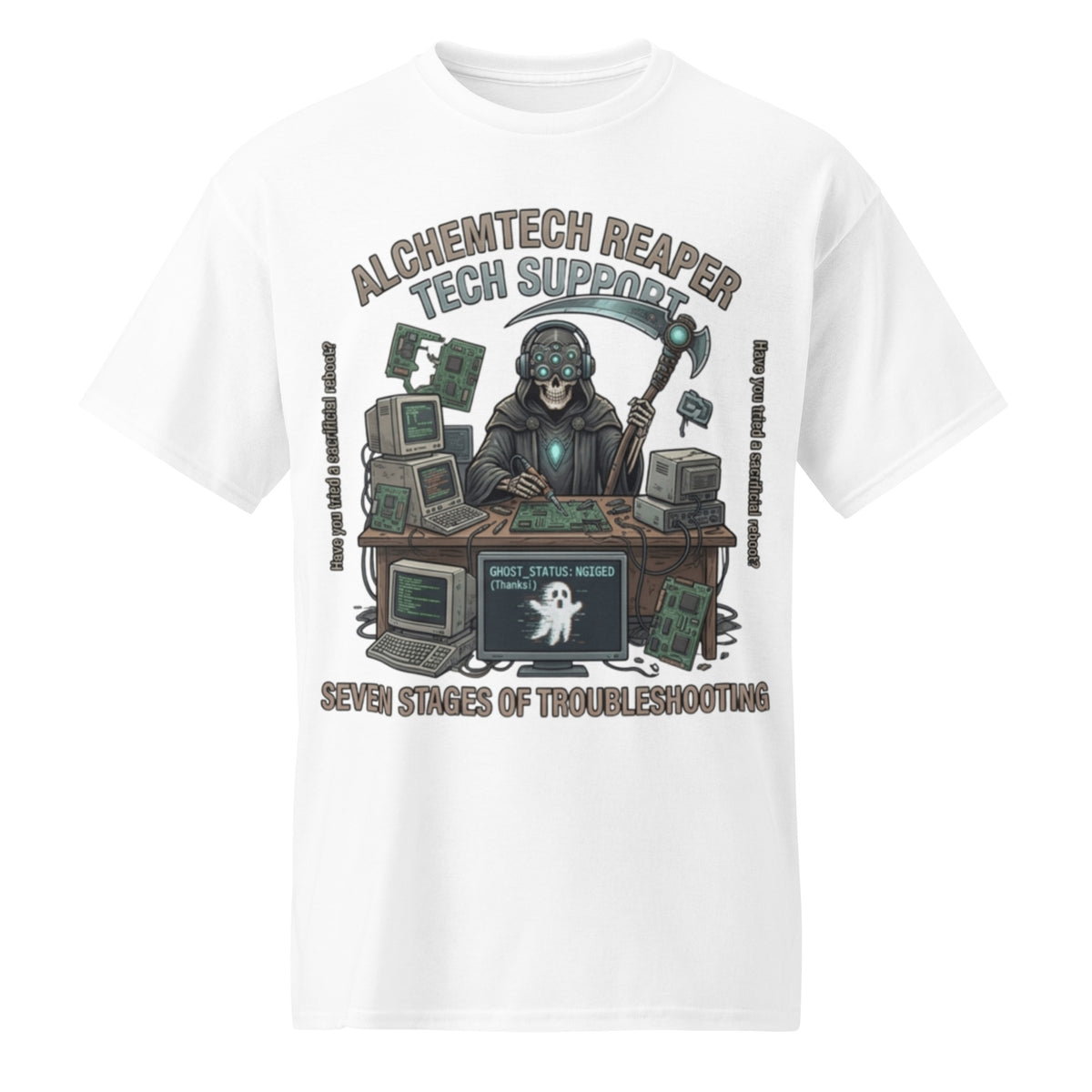 Reaper Tech Support Graphic Tee in white — front view