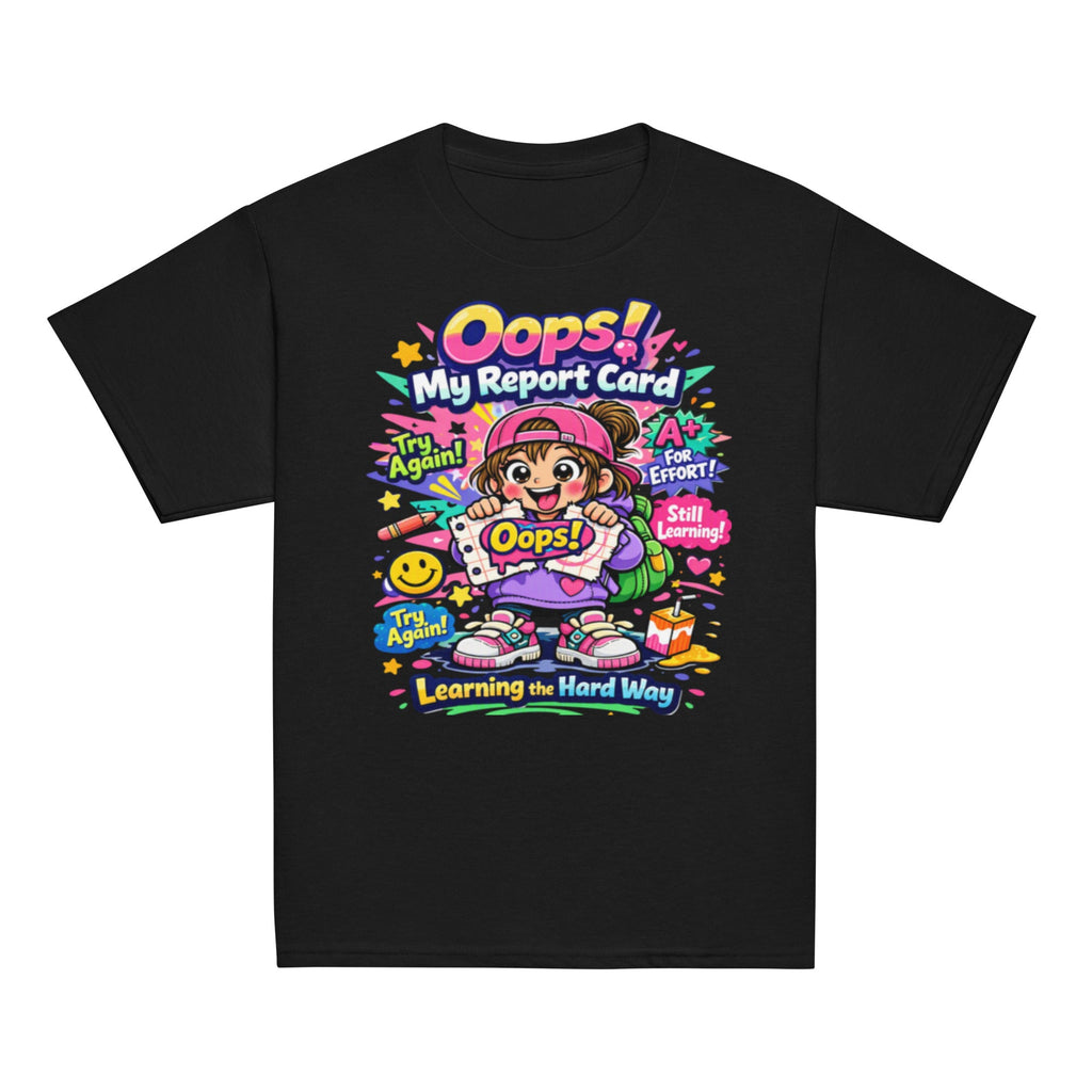 OOPS My Report Card funny school t-shirt for girls in black