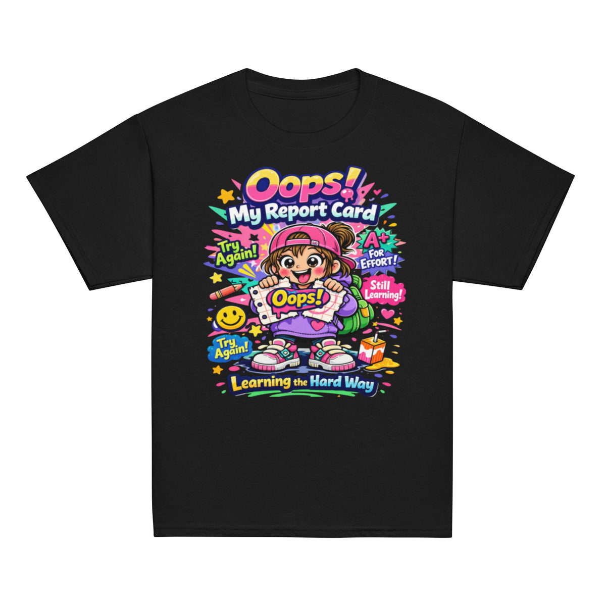 OOPS My Report Card funny school t-shirt for girls in black