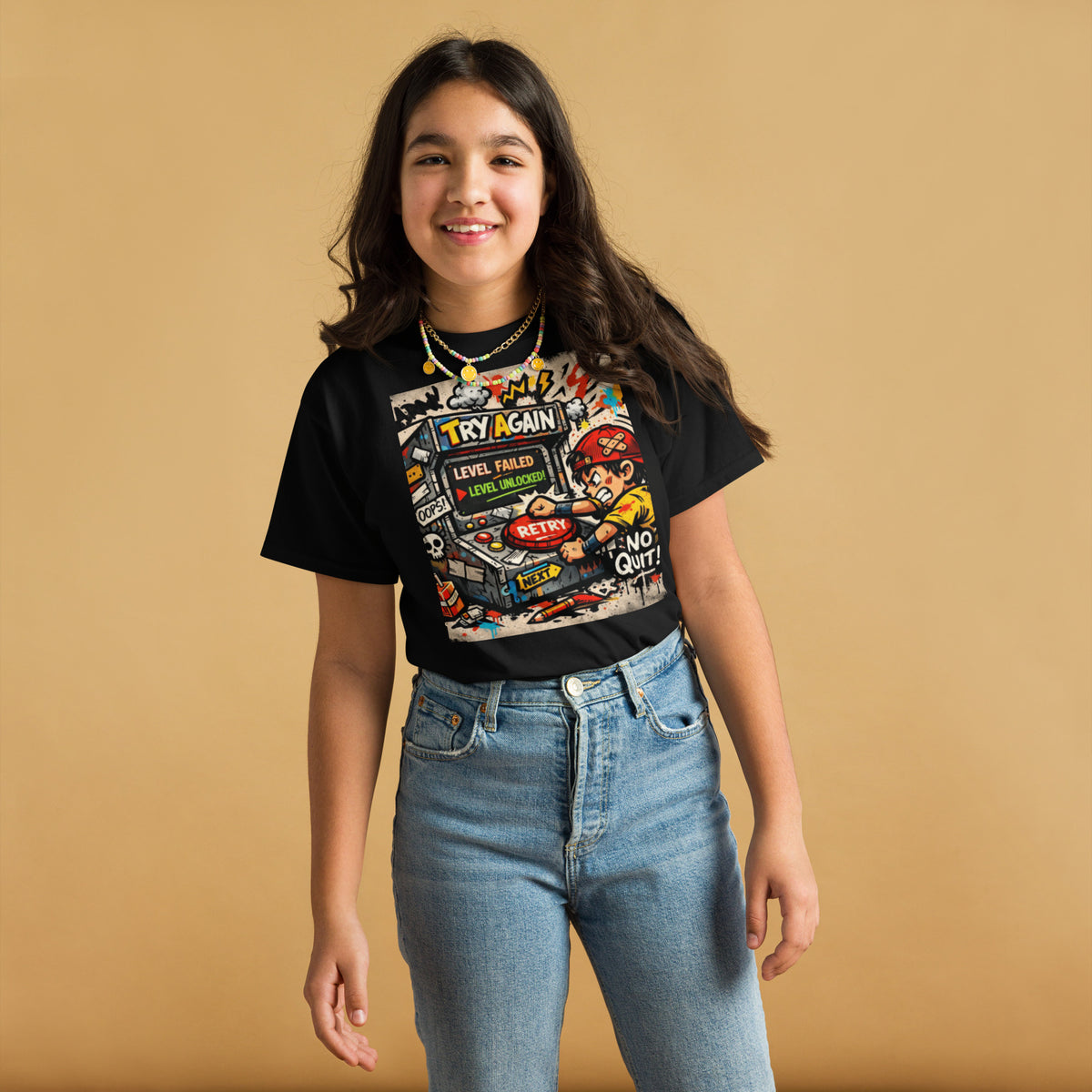 Try Again Kids graphic t-shirt in black