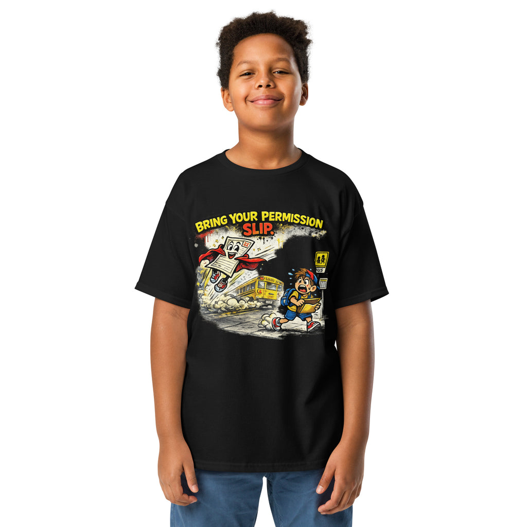 Permission Slip Kids funny back to school kids graphic t-shirt in black