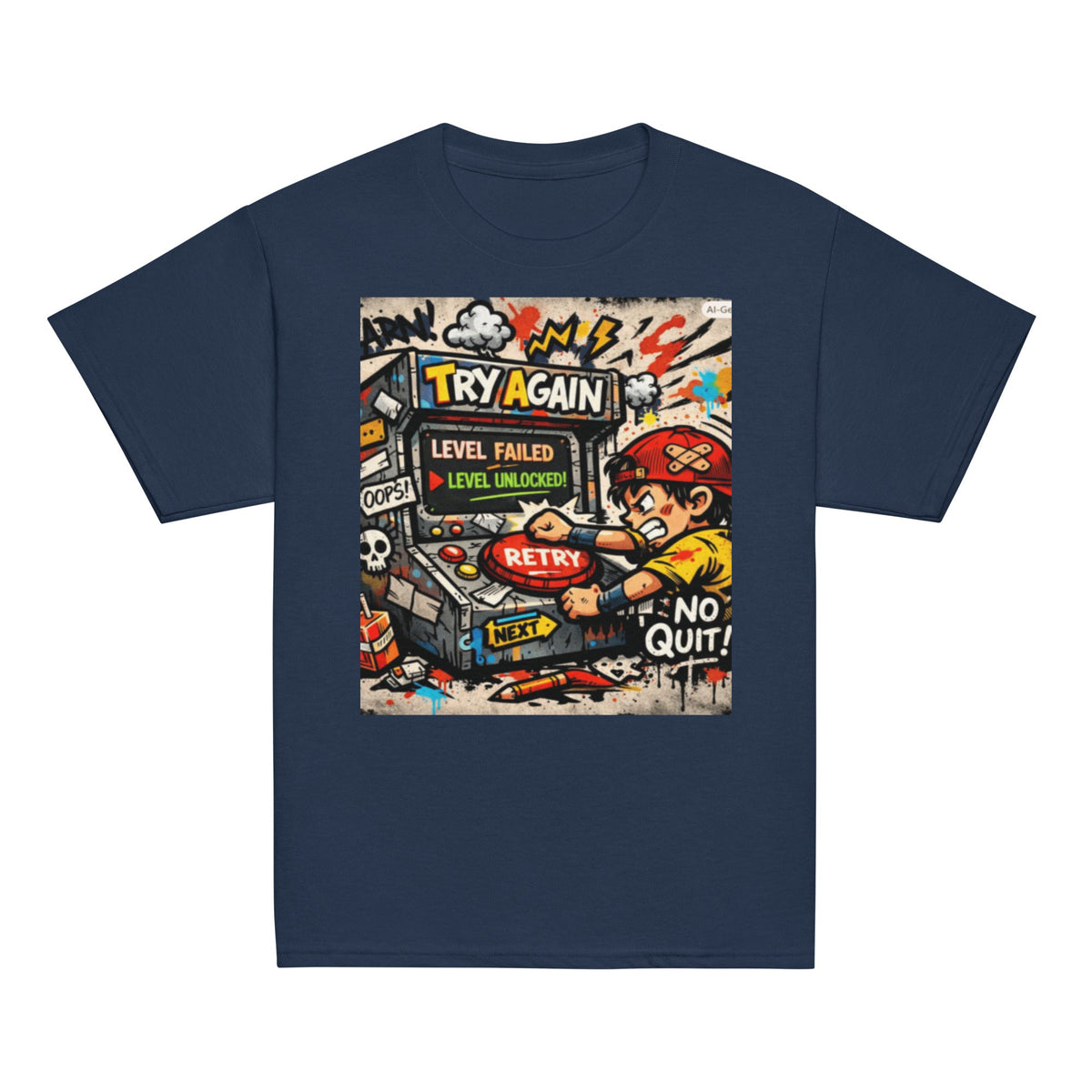 Try Again Kids Graphic Tee in navy — front view