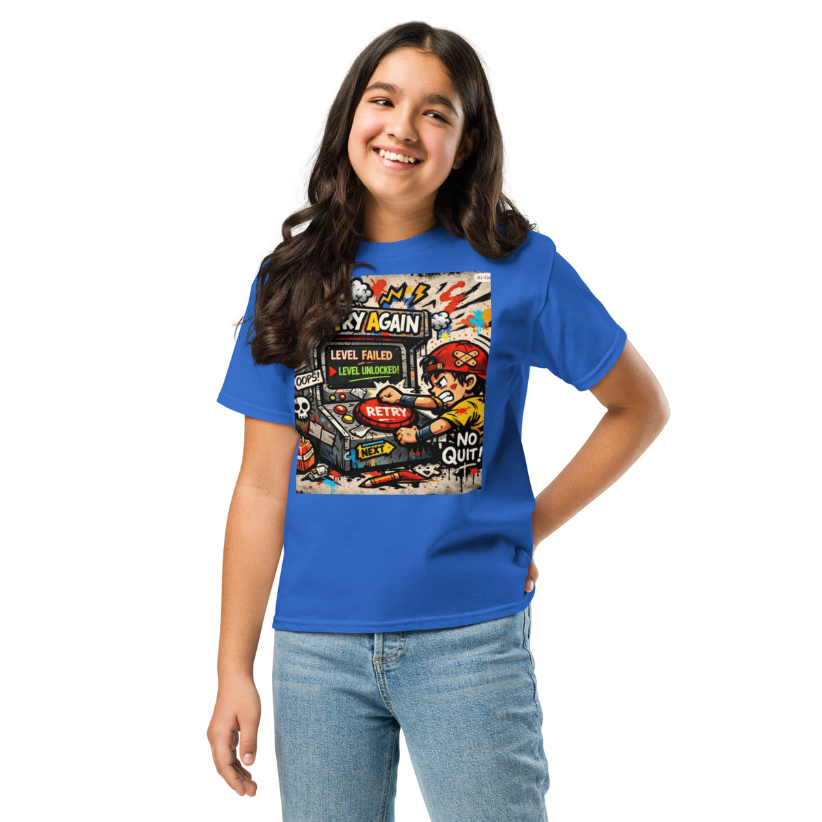 Try Again Kids graphic t-shirt in royal