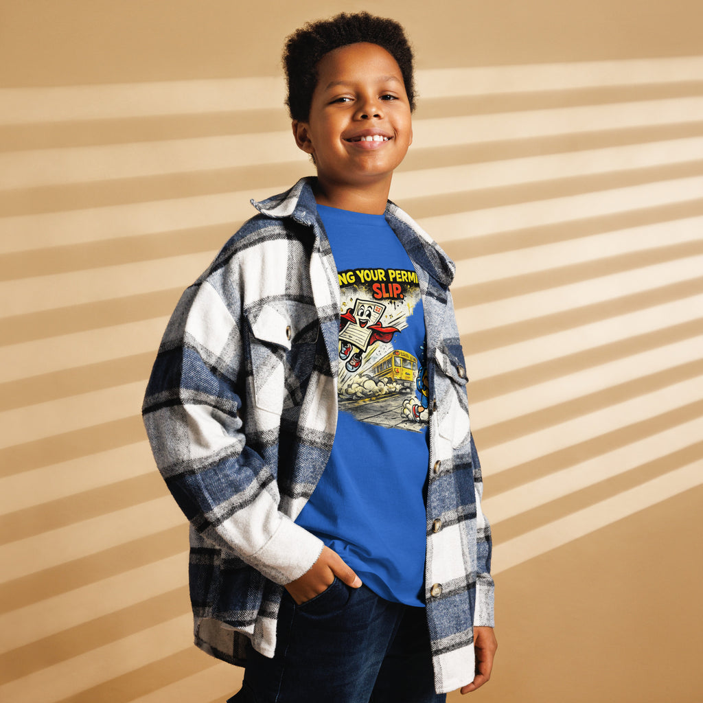 Permission Slip Kids funny back to school kids graphic t-shirt in royal
