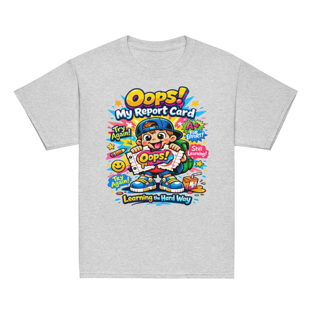 OOPS My Report Card funny school t-shirt for boys in sport grey