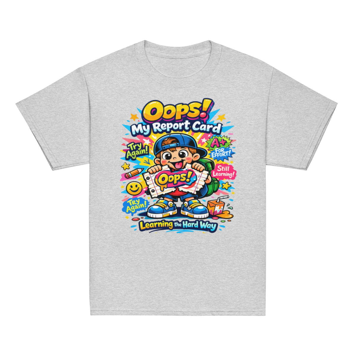 OOPS My Report Card funny school t-shirt for boys in sport grey