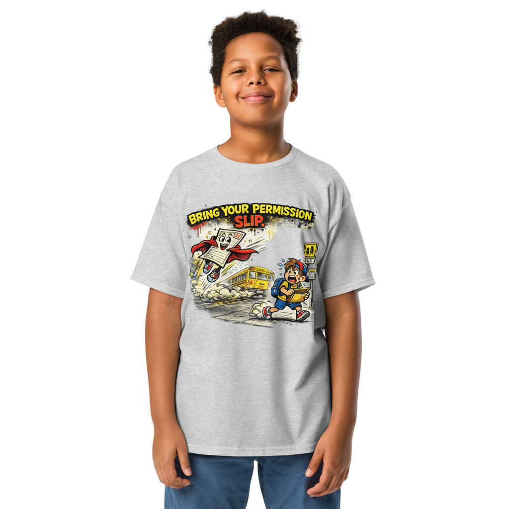Permission Slip Kids funny back to school kids graphic t-shirt in sport grey