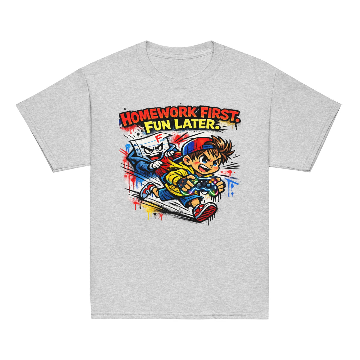 Homework First funny school kids t-shirt in sport grey