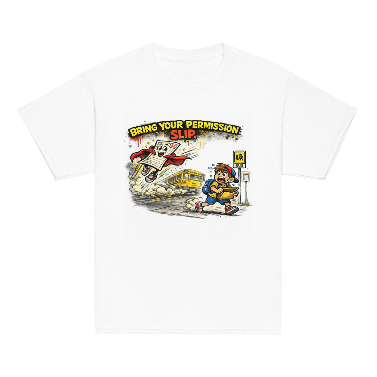 Permission Slip Kids funny back to school kids graphic t-shirt in white