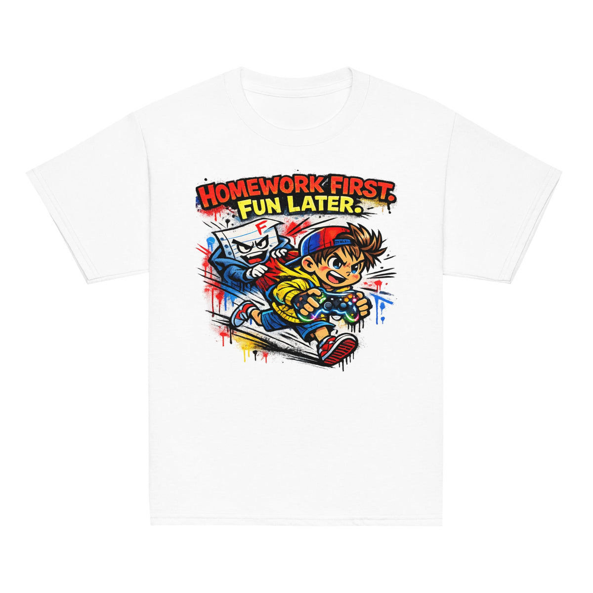 Homework First funny school kids t-shirt in white