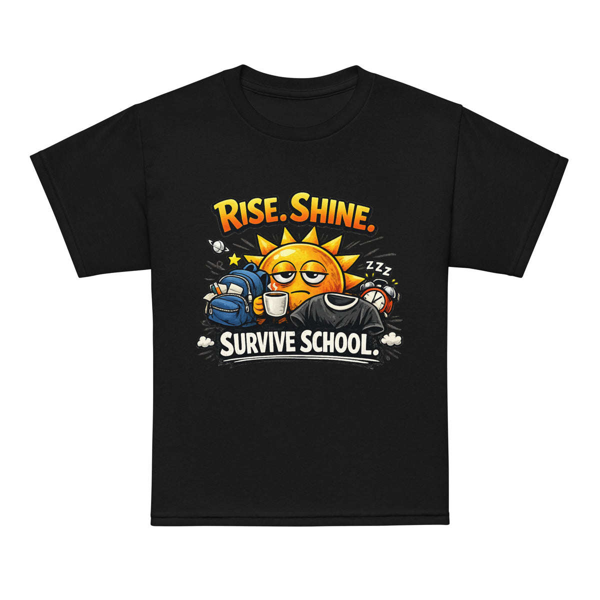 Rise Shine Survive School Kids funny back to school kids graphic t-shirt in black
