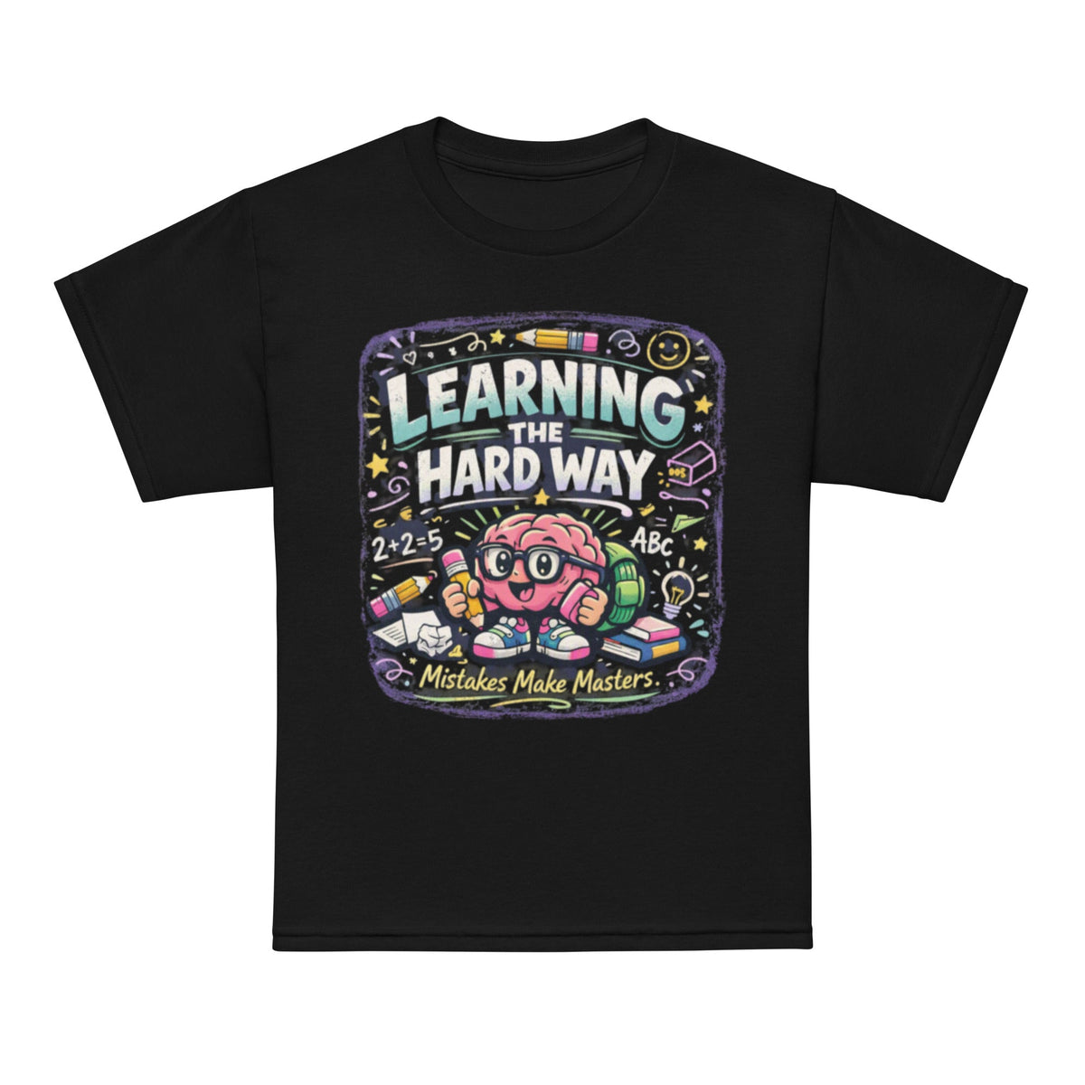 Learning The Hard Way Kids Graphic T-Shirt graphic tee in black — front view
