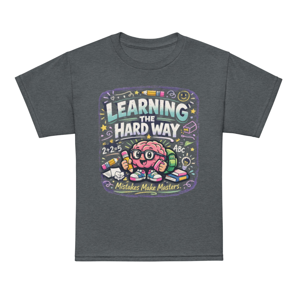 Learning The Hard Way Kids Graphic T-Shirt graphic tee in heather — front view