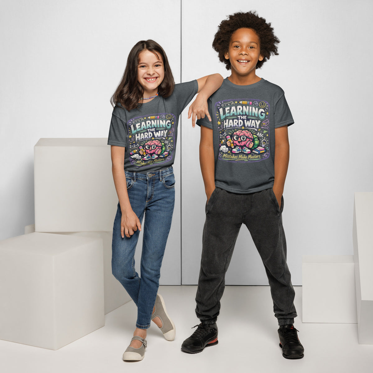 Learning The Hard Way Kids graphic t-shirt in dark heather