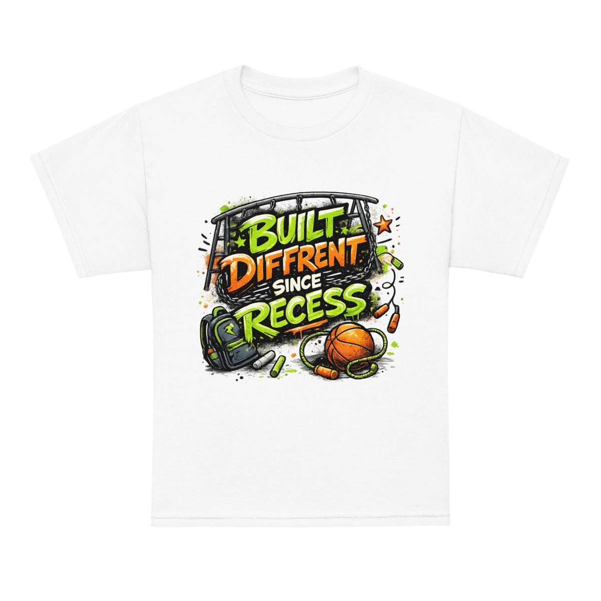 Built Different Since Recess kids t-shirt in white, front view